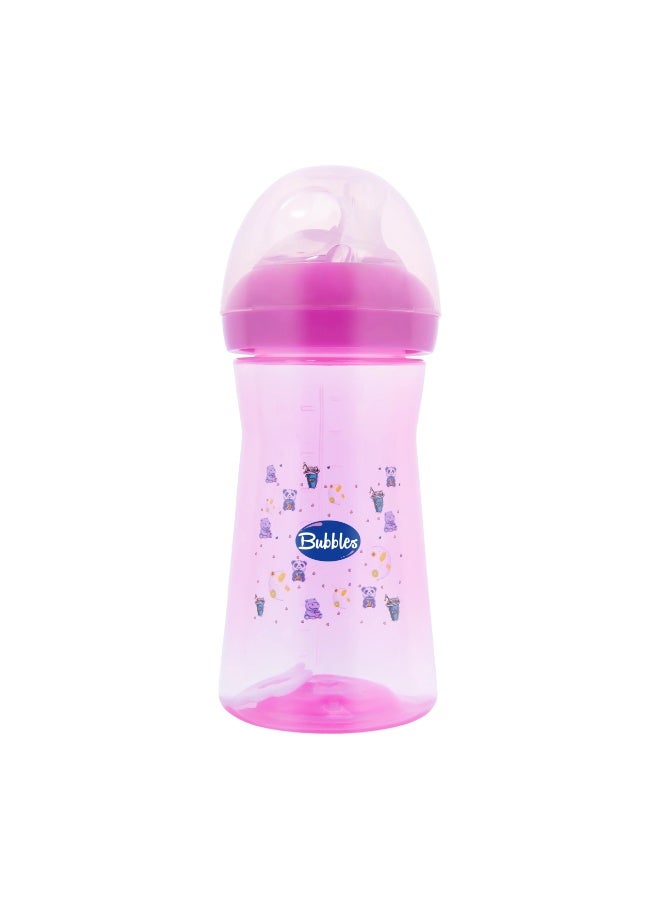 Bubbles Natural Baby Feeding Bottle with Tilted Nipple Anti-Colic Design Soft Silicone Teat Easy Grip & Leak-Resistant  BPA Free 280ml  Pink - Image 3